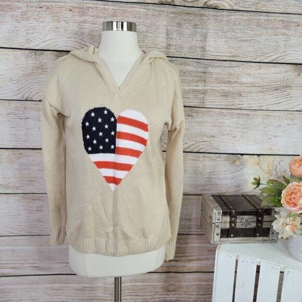 5/$25 NWT Marled Reunited Heart Flag Star Sweater Hoodie Large